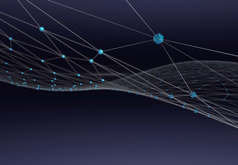 abstract connected dots on blue background. 3d illustration. lines of technology.
