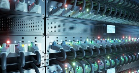 Wall Mural - data center cloud network router and switch. 8k 4k uhd seamless loop