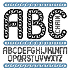 Poster - Vector English alphabet letters, abc collection. Upper case decorative font created using metal connected chain link.