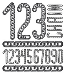 Poster - Set of vector numerals from 0 to 9. Elegant numbers for use as poster design elements. Created using metal connected chain link.