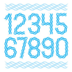 Poster - Vector modern rounded numbers collection made with abstract flowing rhythm wave lines, for use as poster design elements