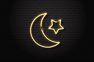 Vector realistic isolated neon sign of Ramadan Kareem moon for decoration and covering on the wall background. Concept of Happy Ramadan Kareem.