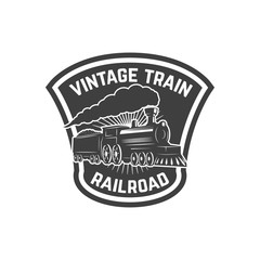 Wall Mural - Emblem template with retro train. Rail road. Locomotive. Design element for logo, label, emblem, sign.