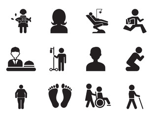 Canvas Print - Praying icons set with information desk, praying man and blind. Thirteen vector icons