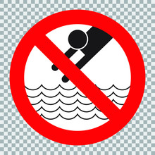 No Diving And Jumping Sign On White Background, Vector Illustration