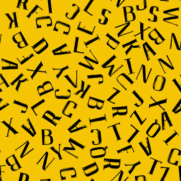 Hand drawn Uppercase letters seamless pattern. Vector illustration. Black on yellow