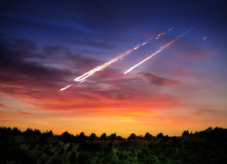 Wall Mural - falling meteorite, asteroid, comet on earth. elements of this image furnished by nasa.