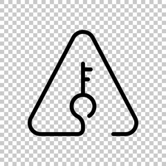 Poster - Key in warning triangle. Linear icon with thin outline. One line style. On transparent background.