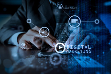 Aufkleber - Businessman hand using mobile phone with digital layer effect as business strategy concept