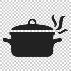 Wall Mural - Cooking pan icon in flat style. Kitchen pot illustration on isolated transparent background. Saucepan equipment business concept.