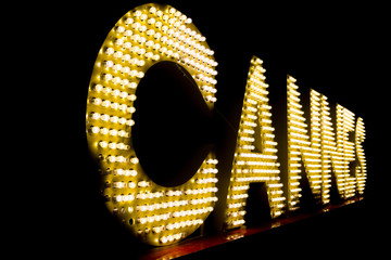 Cannes written with light bulbs