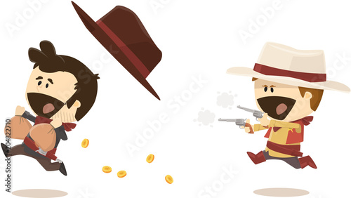 shérif poursuivant un bandit cow-boy