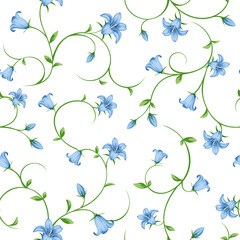 Wall Mural - Vector seamless pattern with small blue bluebell flowers on white.