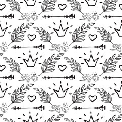 Wall Mural - Creative boho style frames vector ethnic feathers arrows floral elements seamless pattern background illustration