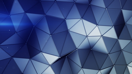 Blue construction with lines and low poly shape 3D rendering