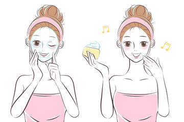 Wall Mural - beauty cartoon skin care woman