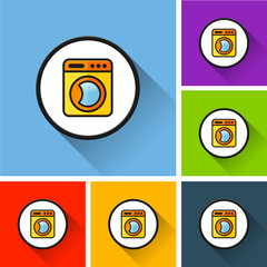 Wall Mural - washing machine icons with long shadow