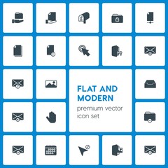 Poster - Modern Simple Set of folder, cursors, files, email Vector fill Icons. Contains such Icons as hand,  mailbox,  lock,  answer,  letter,  paper and more on dark background. Fully Editable. Pixel Perfect