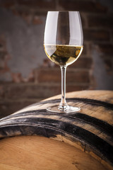 White wine on a barrel