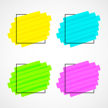Set of highlighter brush pen hand drawn elements. Yellow realistic highlight scribbled rectangle in elegant black frame hand drawings Vector illustration for text memo design or school style logo