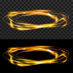 Wall Mural - orange flashing futuristic speed light orbital circle over checkered background