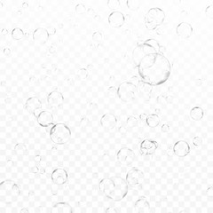 Transparent fizzy underwater gas bubbles over checkered background