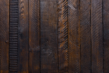 Old dark rustic wooden planks table texture top view flat lay