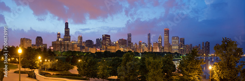 Plakat Chicago skyline o zmierzchu
