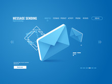 Message Icon, Email Sending Concept, Online Advertising, Web Page Template Isometric