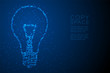 © paitoonpati - Abstract Geometric Circle dot pattern Incandescent light bulb shape, creative concept design blue color illustration isolated on blue gradient background with copy space, vector eps 10