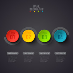 Poster - Creative concept for dark infographic. Business data visualization. Abstract circle elements of graph, diagram with 4 steps, options, parts or processes. Vector business template for presentation.