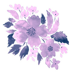 Sticker - Watercolor bouquet of flowers. Hand painted floral composition in purple