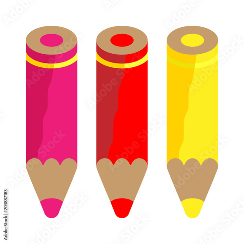 Set Of Three Color Pencils Warm Colors Pink Red Yellow Vector Set Of Three Color Pencils Warm Colors Pink Red Yellow Vector Isolated Object