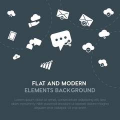 Poster - cloud and networking, charts, chat and messenger, email fill vector icons and elements background concept on dark background.Multipurpose use on websites, presentations, brochures and more.