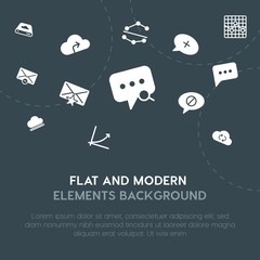 Poster - cloud and networking, charts, chat and messenger, email fill vector icons and elements background concept on dark background.Multipurpose use on websites, presentations, brochures and more.