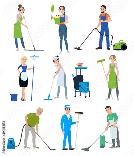 Set Of Cleaning Company Staff With A Vacuum Cleaner Shfabroy Set Of Cleaning Company Staff With A Vacuum Cleaner Shfabroy Trash Can