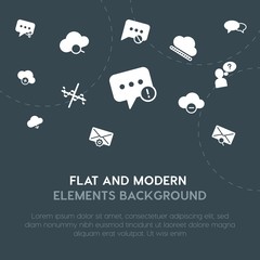 Poster - cloud and networking, charts, chat and messenger, email fill vector icons and elements background concept on dark background.Multipurpose use on websites, presentations, brochures and more.