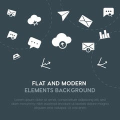 Poster - cloud and networking, charts, chat and messenger, email fill vector icons and elements background concept on dark background.Multipurpose use on websites, presentations, brochures and more.