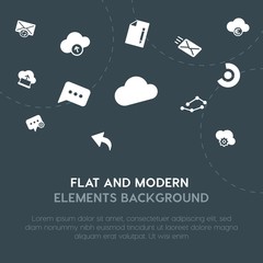 Poster - cloud and networking, charts, chat and messenger, email fill vector icons and elements background concept on dark background.Multipurpose use on websites, presentations, brochures and more.