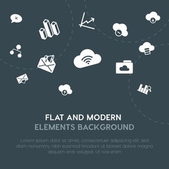 Poster - cloud and networking, charts, chat and messenger, email fill vector icons and elements background concept on dark background.Multipurpose use on websites, presentations, brochures and more.