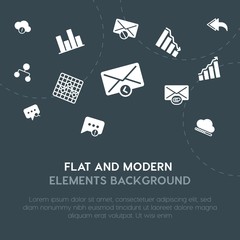 Poster - cloud and networking, charts, chat and messenger, email fill vector icons and elements background concept on dark background.Multipurpose use on websites, presentations, brochures and more.