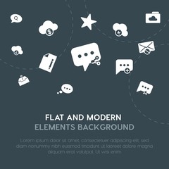 Poster - cloud and networking, charts, chat and messenger, email fill vector icons and elements background concept on dark background.Multipurpose use on websites, presentations, brochures and more.