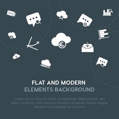 Poster - cloud and networking, charts, chat and messenger, email fill vector icons and elements background concept on dark background.Multipurpose use on websites, presentations, brochures and more.