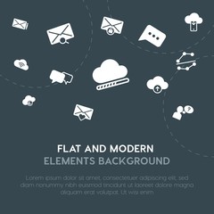 Poster - cloud and networking, charts, chat and messenger, email fill vector icons and elements background concept on dark background.Multipurpose use on websites, presentations, brochures and more.