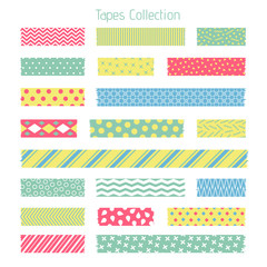 Poster - scotch with trendy geometric pattern. adhesive tape for scrapbook vector set