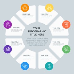 Poster - Circle chart money, charts infographic template with 8 options for presentations, advertising, annual reports