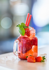 Sticker - Strawberry non alcoholic lemonade with basil and ice cubes