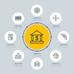 Poster - Circle network chart business, mobile, shopping infographic template with 8 options for presentations, advertising, annual reports.