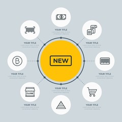 Poster - Circle network chart business, mobile, shopping infographic template with 8 options for presentations, advertising, annual reports.