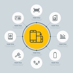 Poster - Circle network chart business, mobile, shopping infographic template with 8 options for presentations, advertising, annual reports.